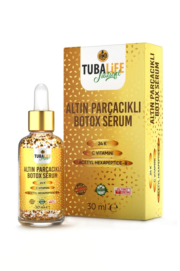 Altın parçacıklı kırışıklık karşıtı botox etkili cilt serumu – 30 ml, nemlendirici ve yaşlanma karşıtı bakım serumu.