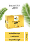 Gold Cera sabunun içeriğinde bulunan kolloidal altın ve vitamin C vurgulu detay görsel – TUBALIFE
