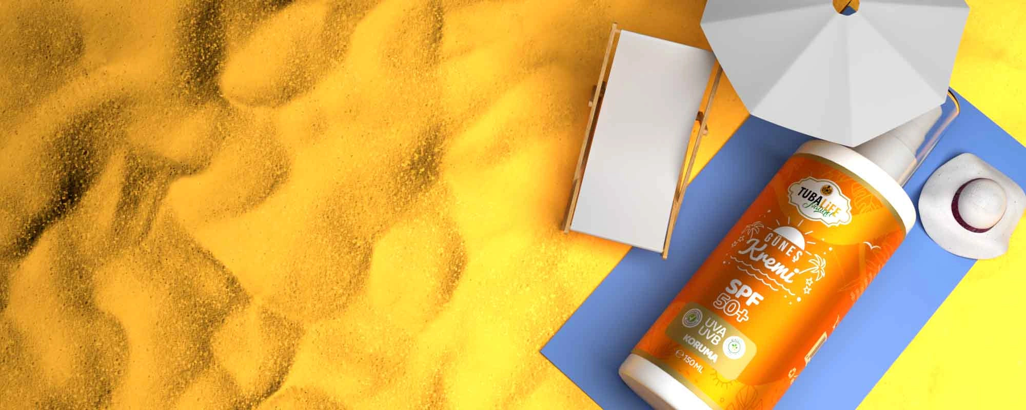 Cildi koruyan hafif yapılı güneş kremi – plaj konseptli tanıtım görseli