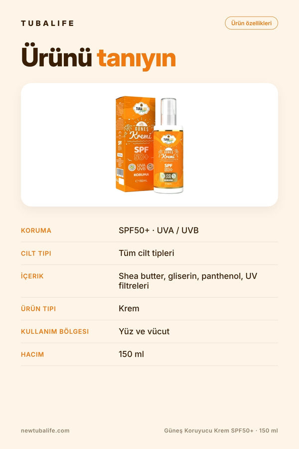 Güneş Koruyucu Krem SPF50+ - 150 ml | UVA & UVB Koruma + Nem Desteği