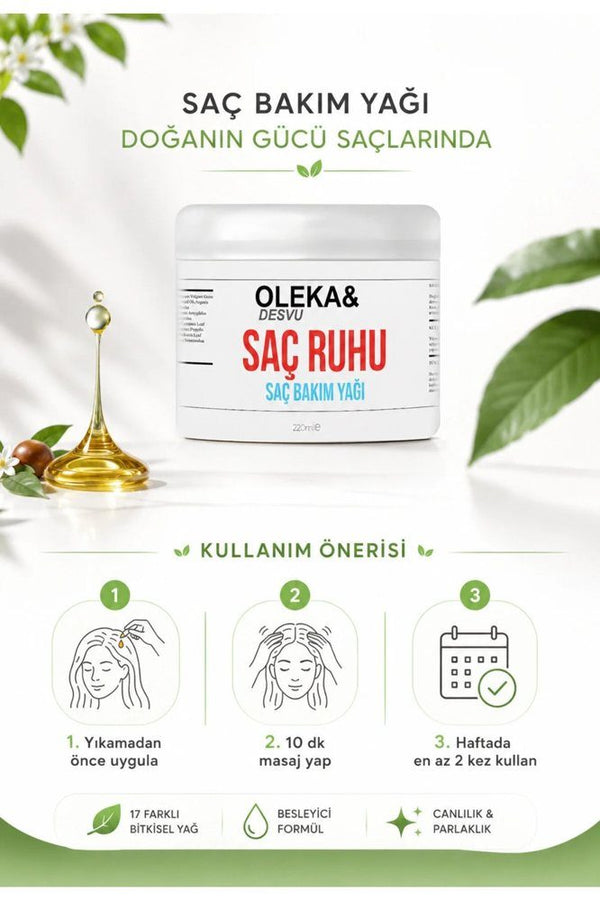 Oleka & Desvu Saç Ruhu 220 ml - 17 Yağ ve 20 Bitki Özü İçeren Saç Bakım Yağı