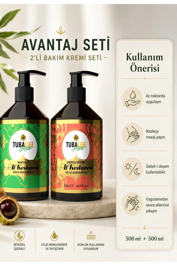 At Kestanesi İkili Set (Mentollü + Kırmızı Biberli Vücut Bakım Kremi)