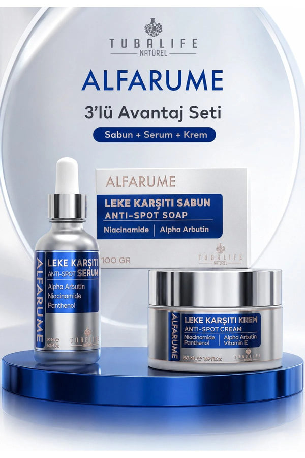 Alfarume Leke Karşıtı 3'lü Bakım Seti (Sabun + Serum + Krem)