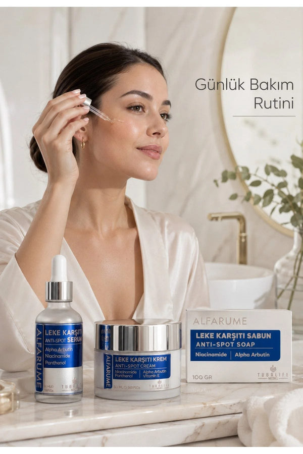 Alfarume Leke Karşıtı 3'lü Bakım Seti (Sabun + Serum + Krem)