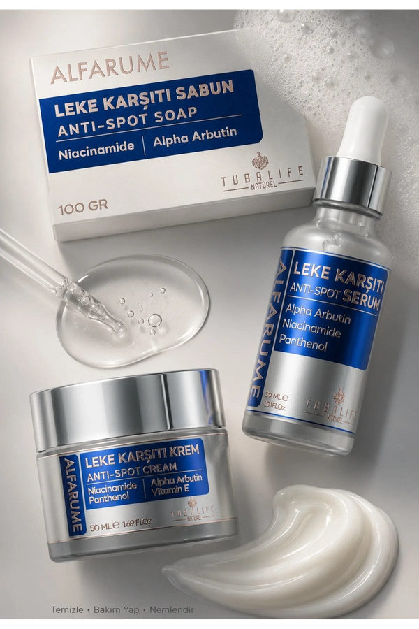 Alfarume Leke Karşıtı 3'lü Bakım Seti (Sabun + Serum + Krem)