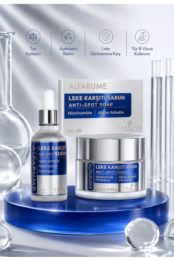 Alfarume Leke Karşıtı 3'lü Bakım Seti (Sabun + Serum + Krem)