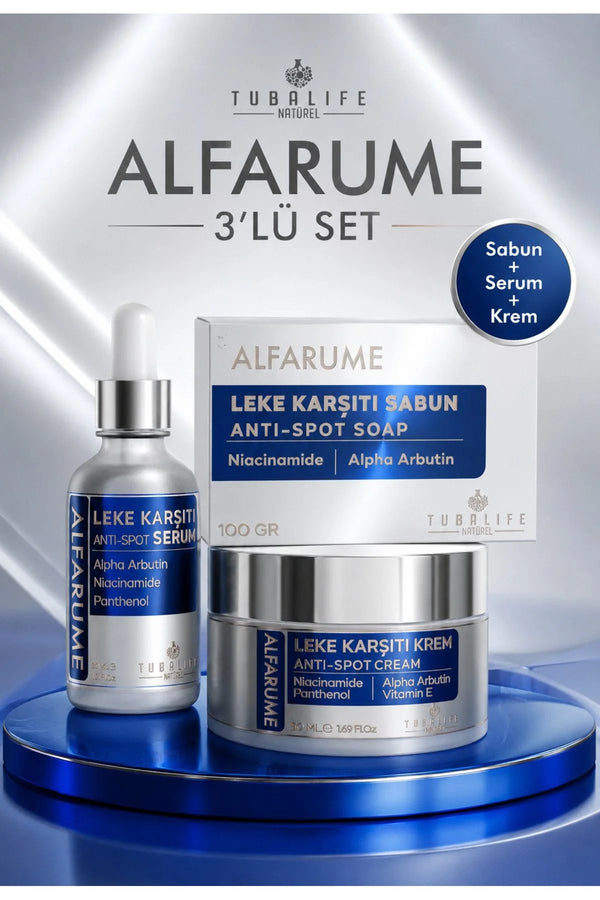 Alfarume Leke Karşıtı 3'lü Bakım Seti (Sabun + Serum + Krem)
